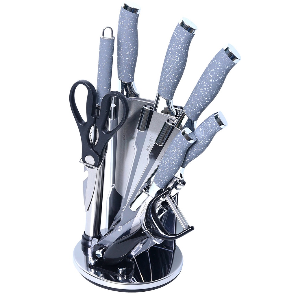 Ensemble 9 Pièces Couteaux Marbré Gris avec Support tournant