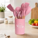 Set D'ustensiles De Cuisine 12 Pièces En Silicone Rose 