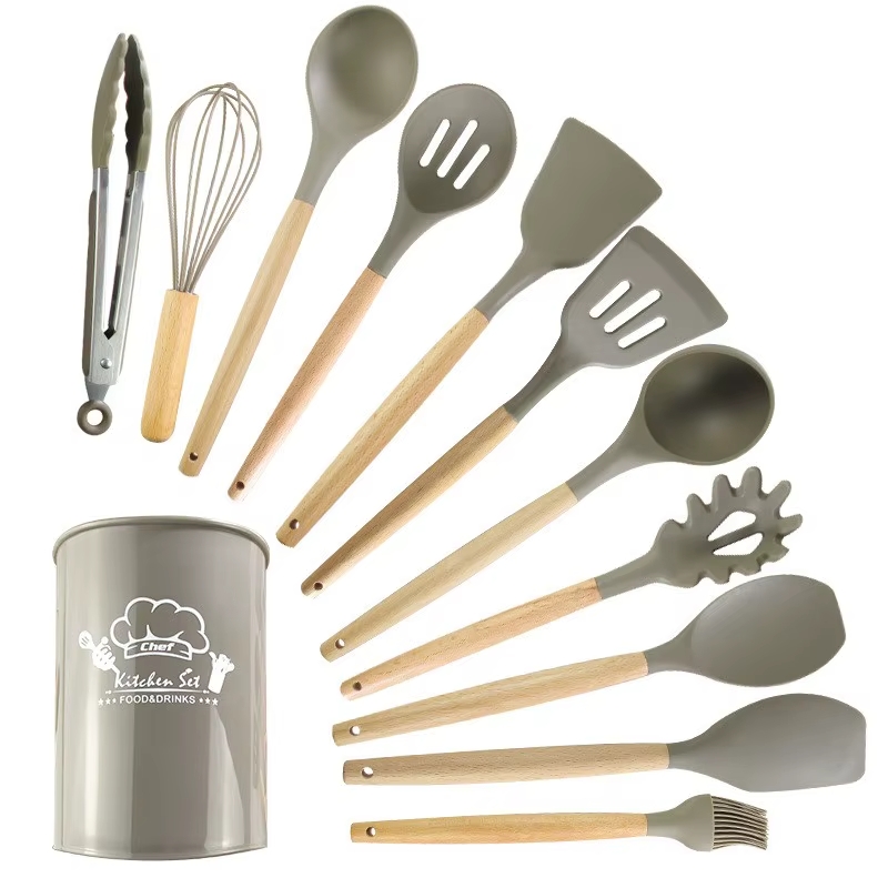 Set D'ustensiles De Cuisine 12 Pièces En Silicone Gris 