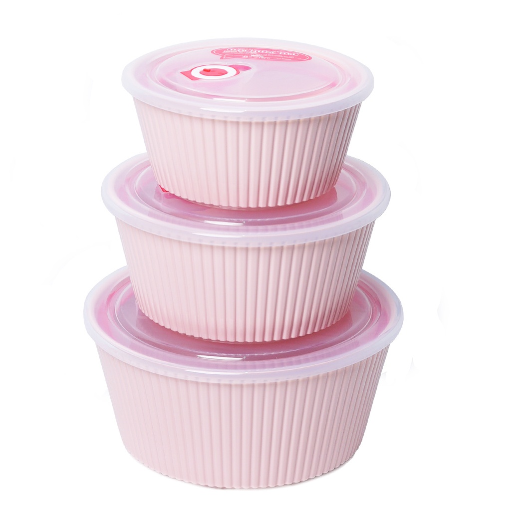 [ADN6-8-R] Set de 3 Saladiers En Plastique Avec Couvercle - Rose