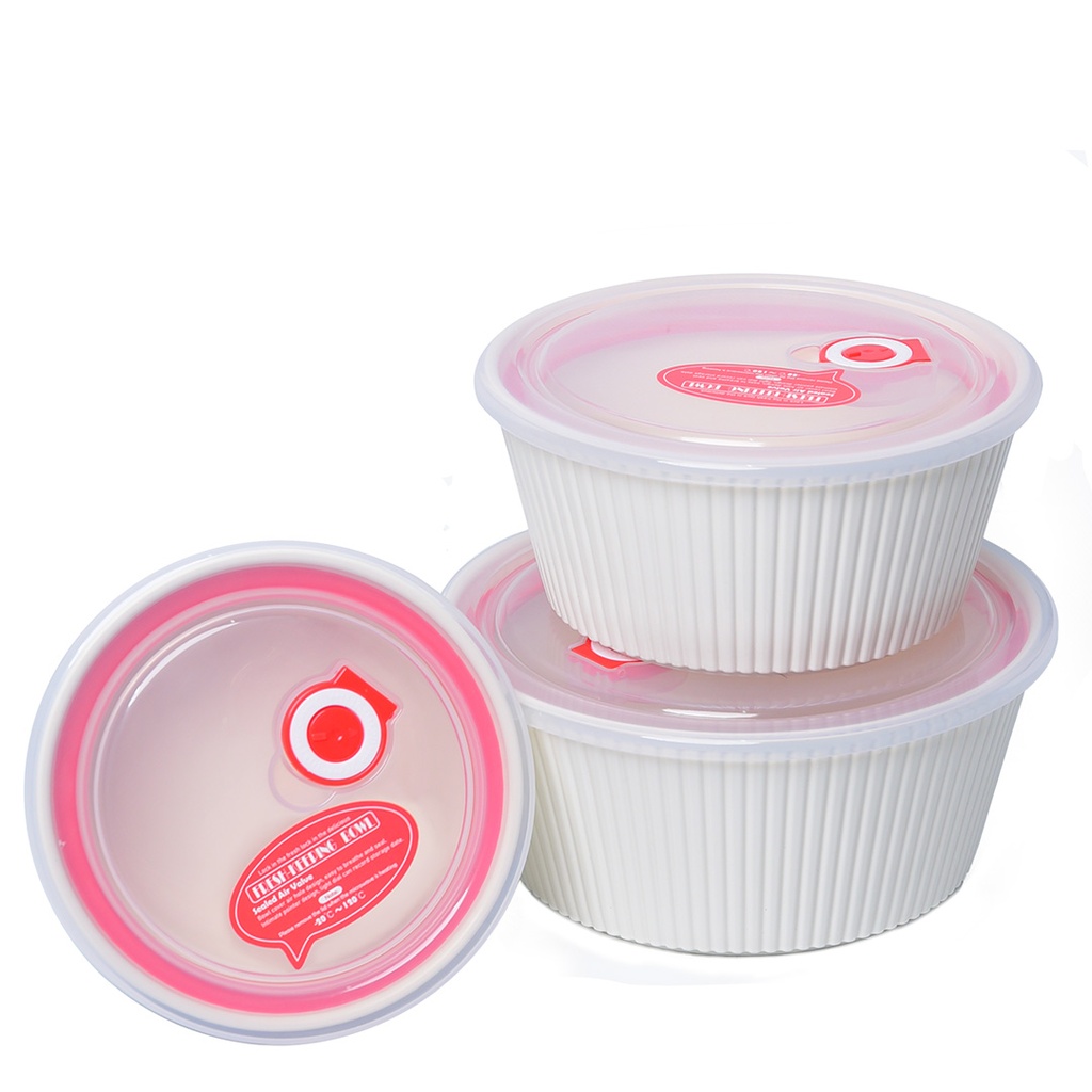 [ADN6-8-B] Set de 3 Saladiers En Plastique Avec Couvercle - Blanc