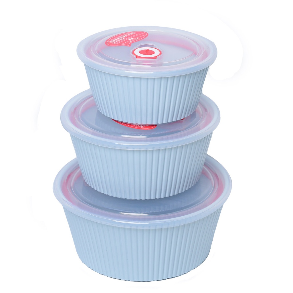 [ADN6-8-BL] Set de 3 Saladiers En Plastique Avec Couvercle - Bleu Ciel