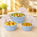 Set de 3 Saladiers En Plastique Avec Couvercle - Bleu Ciel