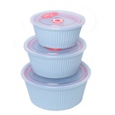 Set de 3 Saladiers En Plastique Avec Couvercle - Bleu Ciel