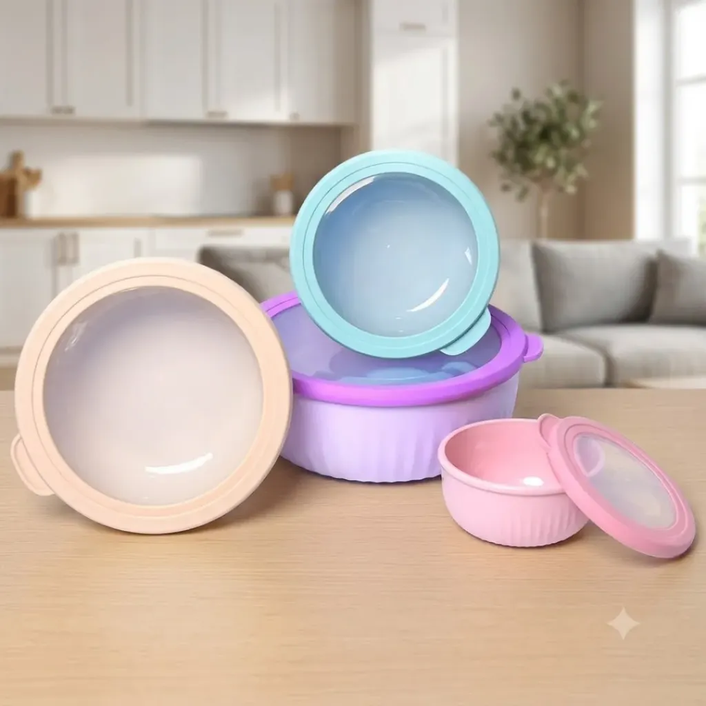 [ADN6-1] Set de 4 Saladiers Ronds En Plastique Avec Couvercles - Multicolore