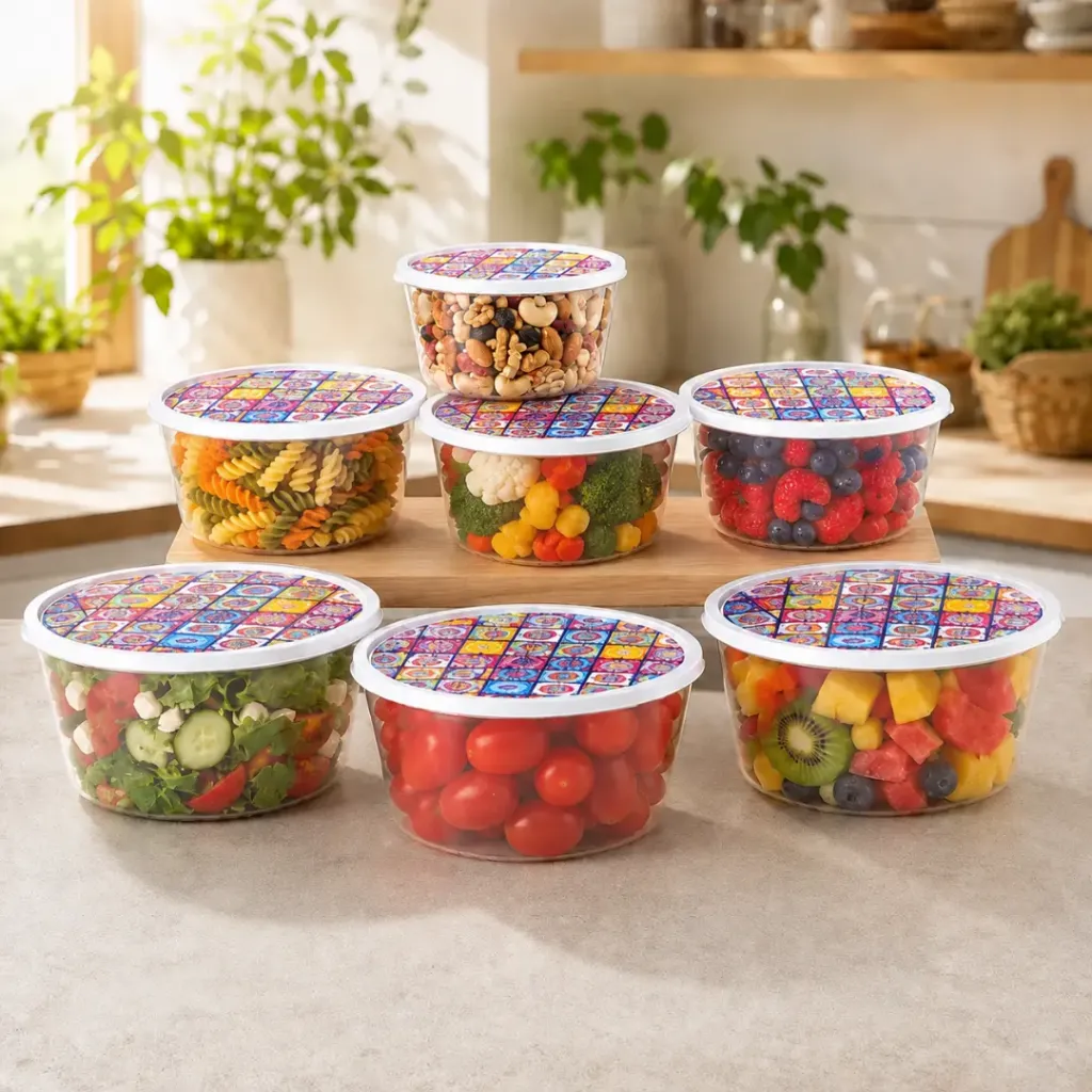 Set de 7 Saladiers Rond En Plastique Avec Couvercle - Transparent