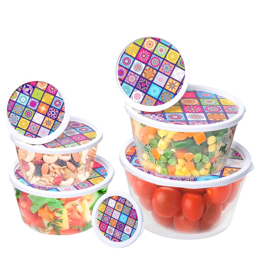 [ADN6-3] Set de 7 Saladiers Rond En Plastique Avec Couvercle - Transparent