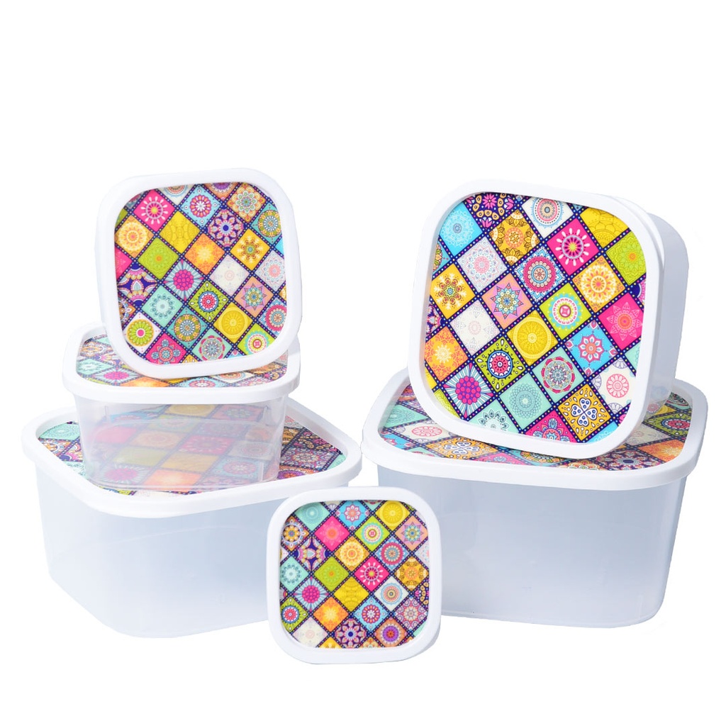 [ADN6-4] Set de 6 Saladiers Carré En Plastique Avec Couvercle - Transparent