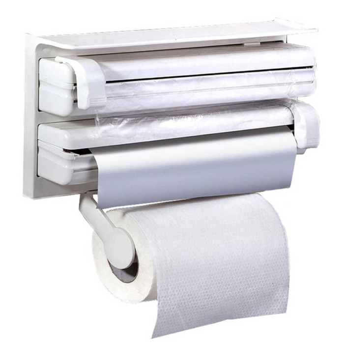 Distributeur De Film 3 En 1 Avec Cutter - Porte-Rouleau Cuisine Universel Pour Film Transparent, Aluminium Et Papier Absorbant