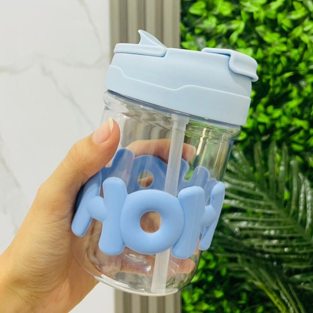 [AF0162-BL] Bouteille D'eau Avec Paille Pour Enfant - Bleu-350ml