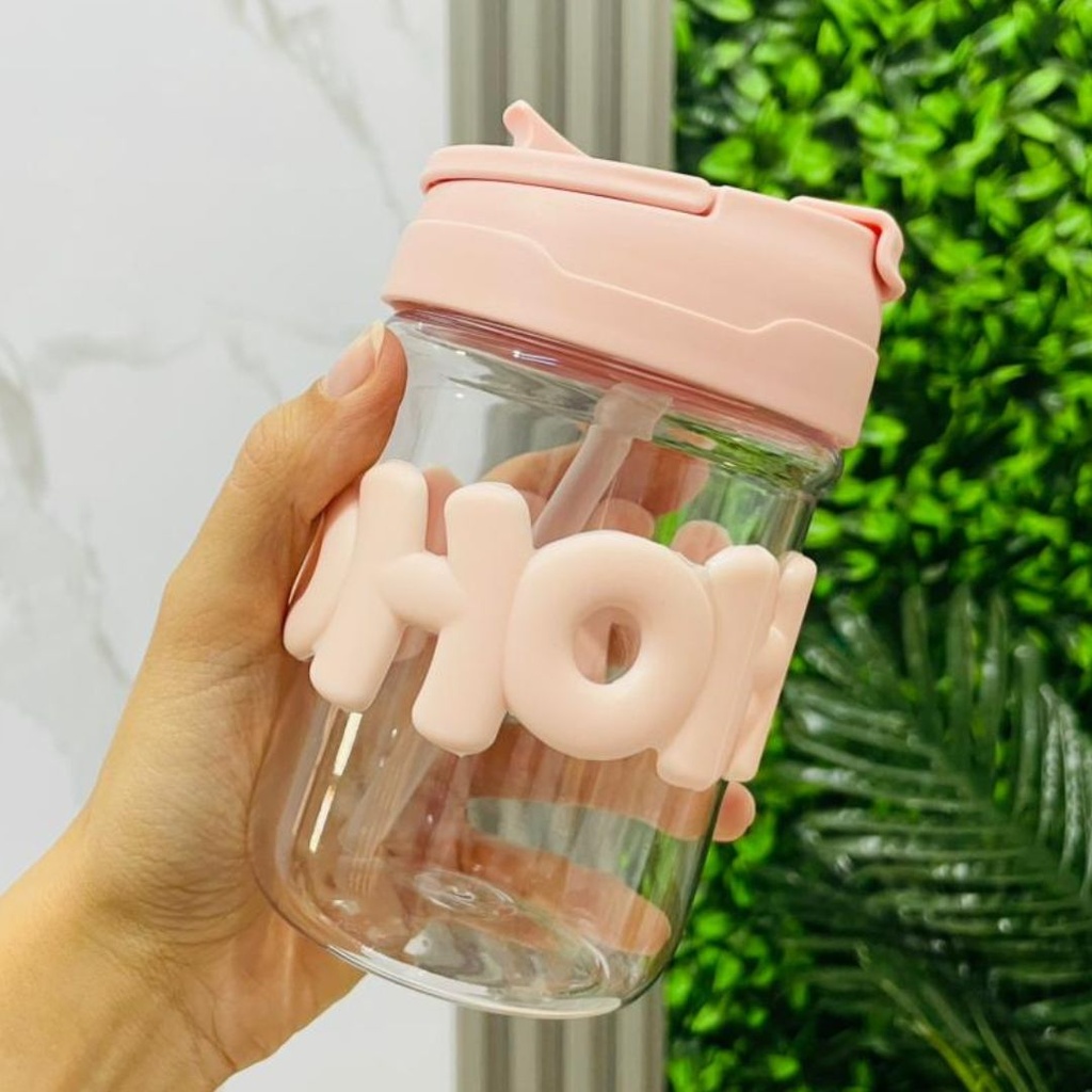 [AF0162-S] Bouteille D'eau Avec Paille Pour Enfant - Saumon-350ml