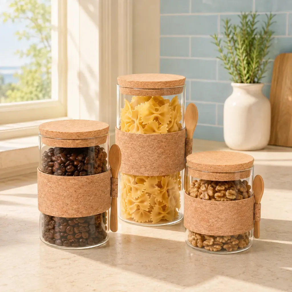 Lot de 3 Boite En verre avec Couvercle en Bois Bambou