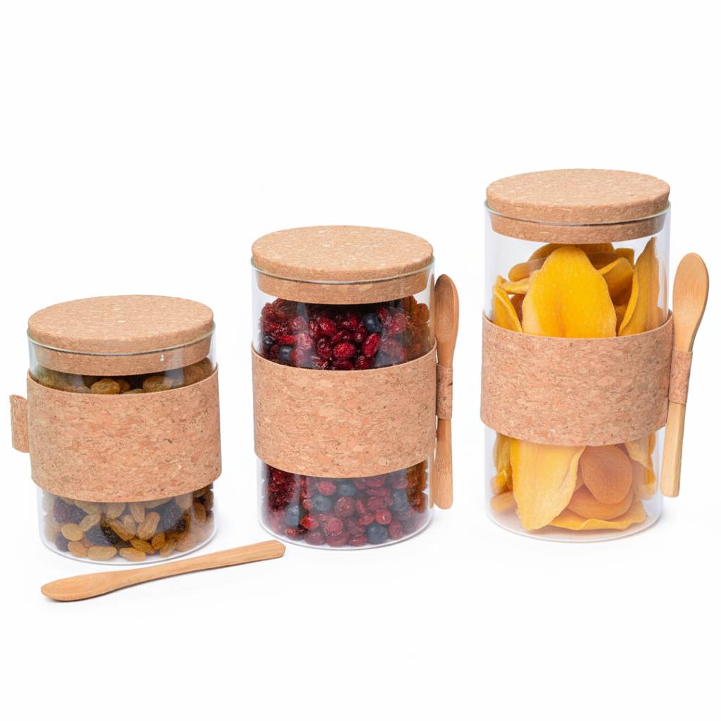 [AF1843-22] Lot de 3 Boite En verre avec Couvercle en Bois Bambou