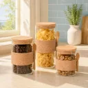 Lot de 3 Boite En verre avec Couvercle en Bois Bambou