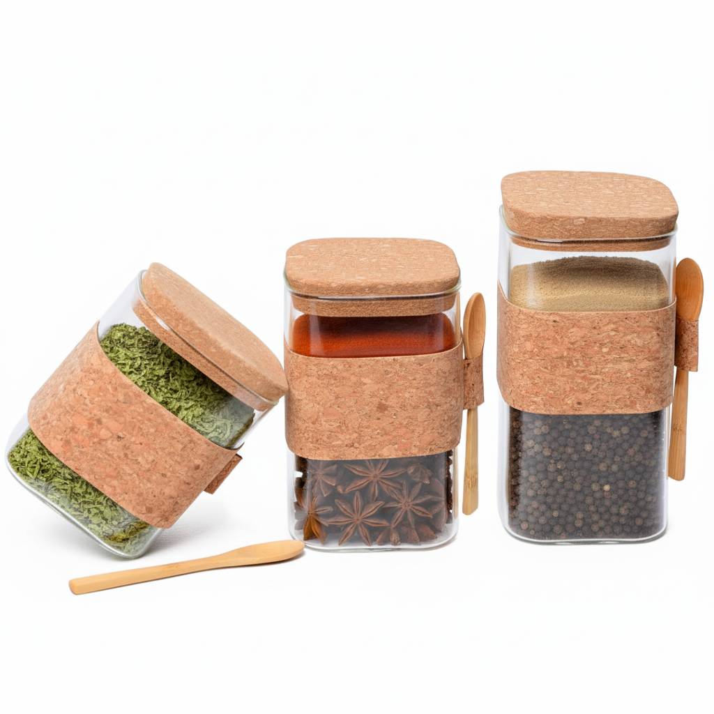 [AF1843-19] Lot de 3 Boite En verre avec Couvercle en Bois Bambou