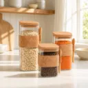 Lot de 3 Boite En verre avec Couvercle en Bois Bambou