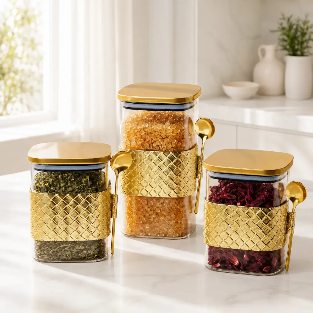 Lot de 3 Boite En verre avec Couvercle Doré