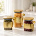 Lot de 3 Boite En verre avec Couvercle Doré
