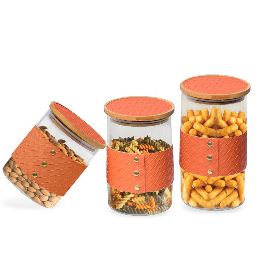 [AF1843-36] Lot de 3 Boite En verre avec Couvercle en Bois Bambou