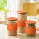 Lot de 3 Boite En verre avec Couvercle en Bois Bambou