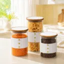 Lot de 3 Boite En verre avec Couvercle en Bois Bambou