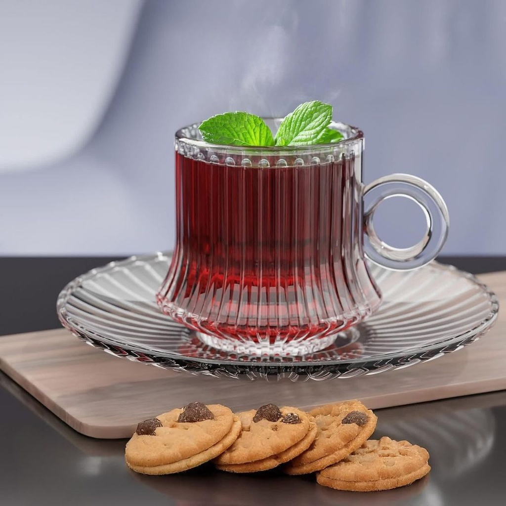 Lot De 6 Tasse et Sous Tasses Azur Glass 220 ML