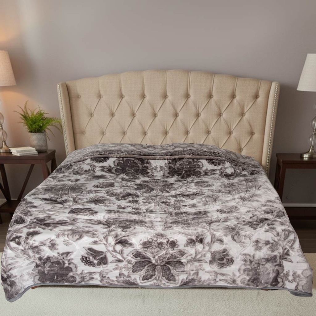 [CDV2P12M4] Couverture 2 Places 220/240 Dolce Vita -M4 Fleuris Gris