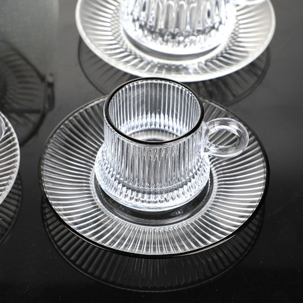 [MBM0025] Coffret De 6 Verres à Café AZUR GLASS  8,5 cl Avec Sous Tasses