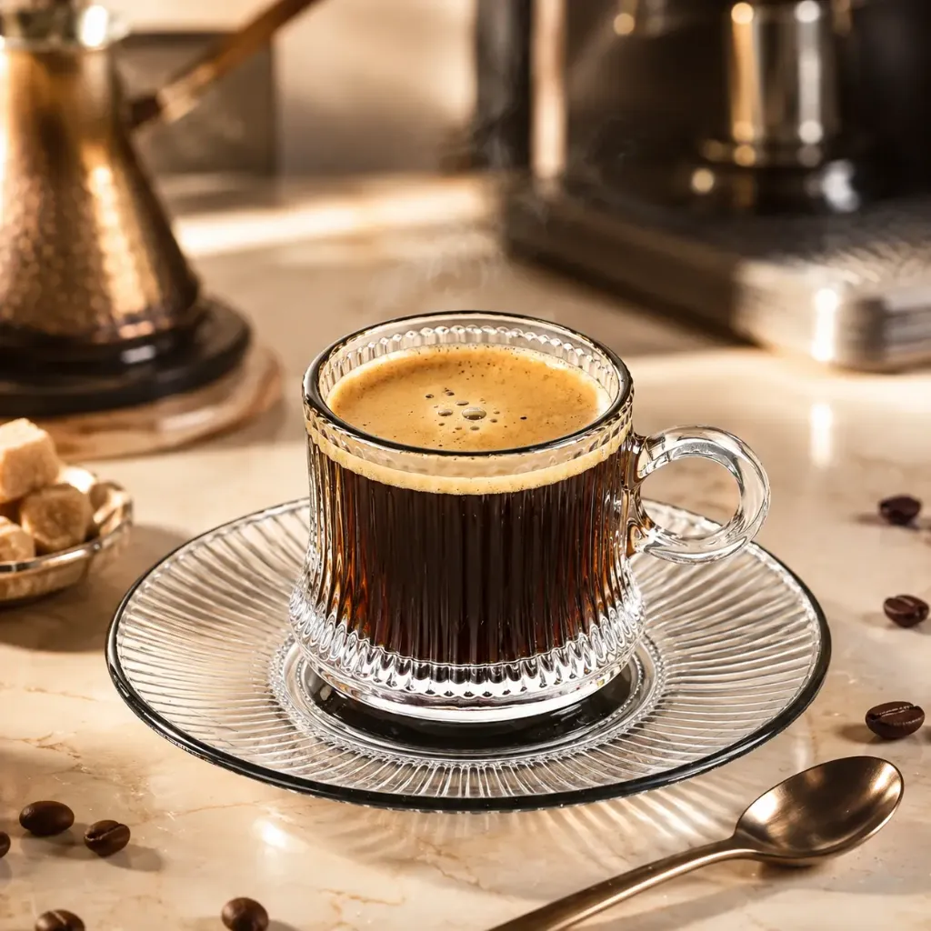 [MBM1782] Coffret De 6 Verres à Café AZUR GLASS  8,5 cl Avec Sous Tasses
