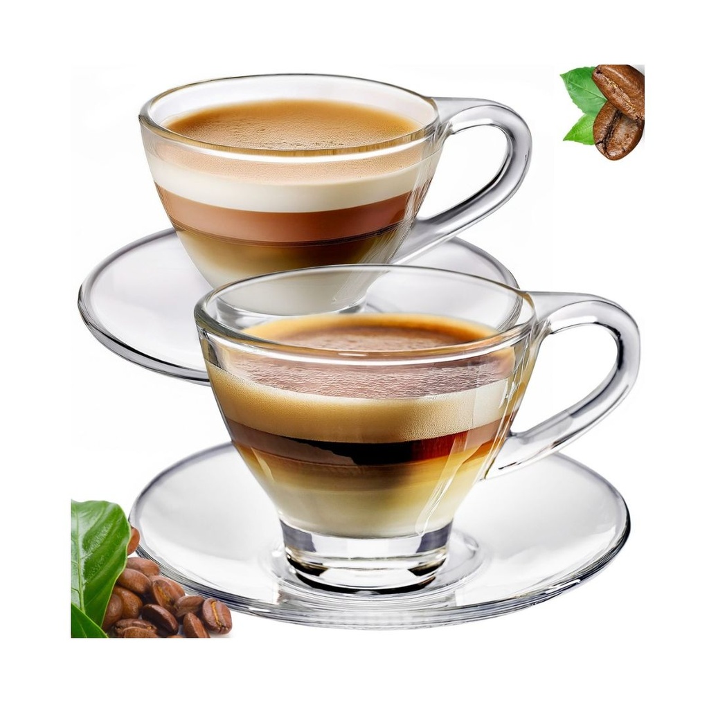 [MBM1146] Coffret De 6 Verres à Café au lait Tasse et Sous Tasses - 20cl