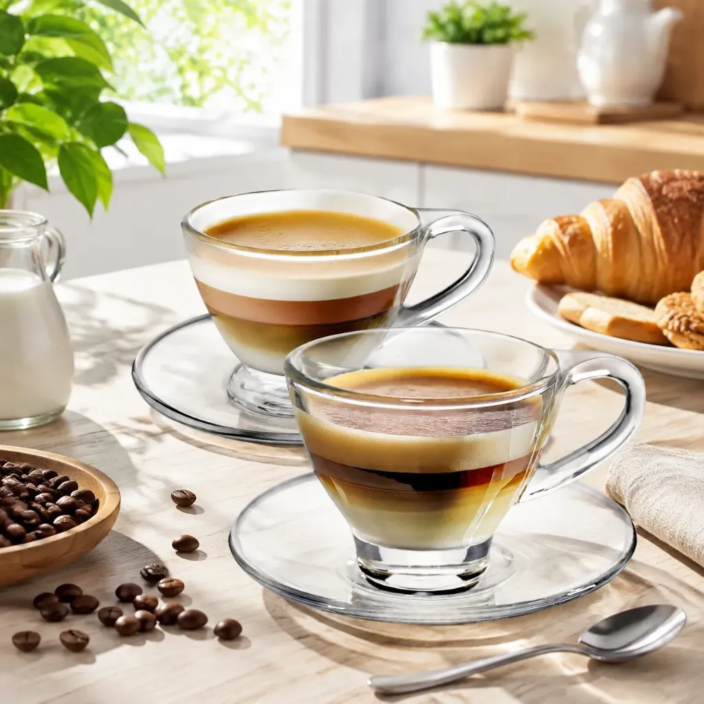 [MBM1146] Coffret De 6 Verres à Café au lait Tasse et Sous Tasses - 20cl