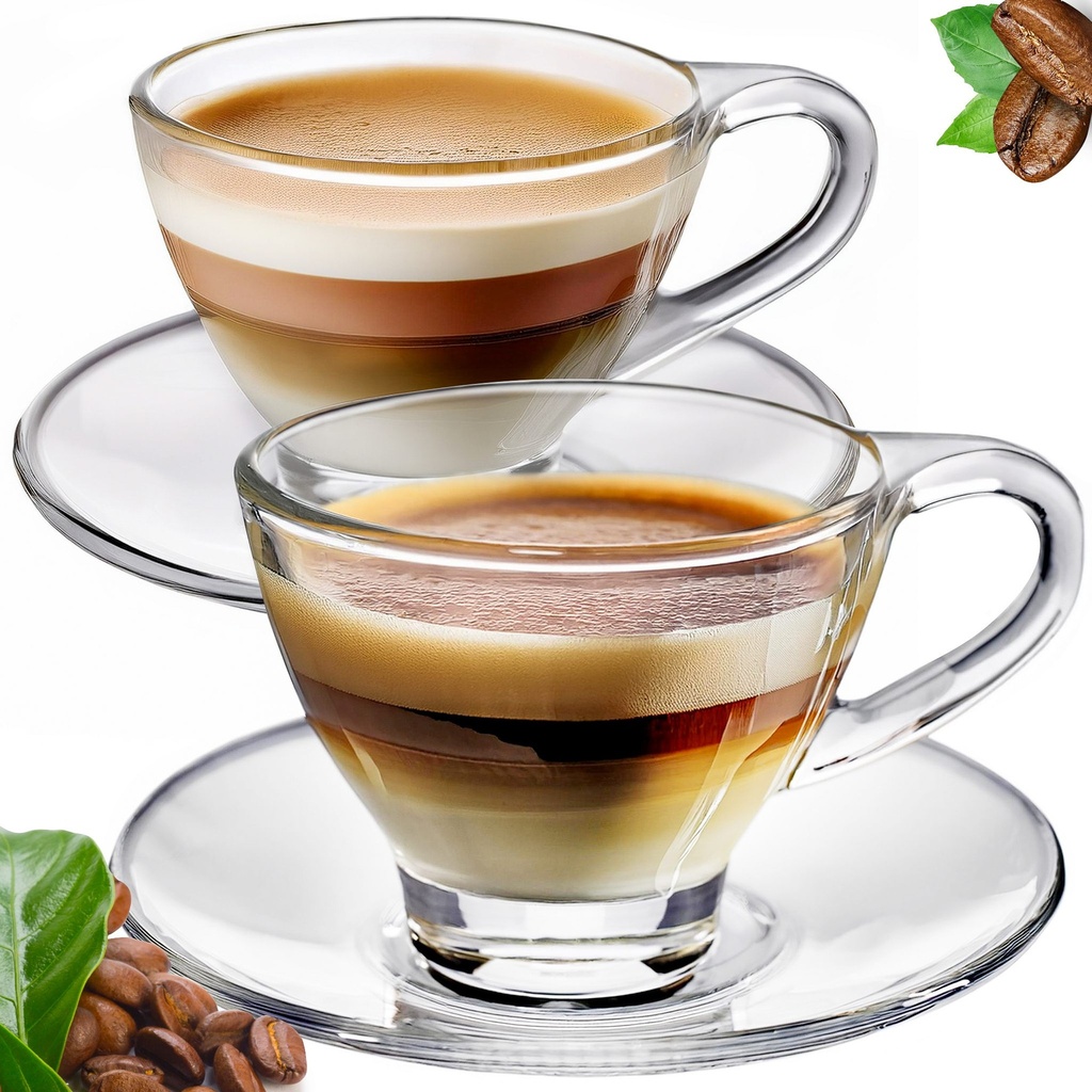 Coffret De 6 Verres à Café au lait Tasse et Sous Tasses - 20cl