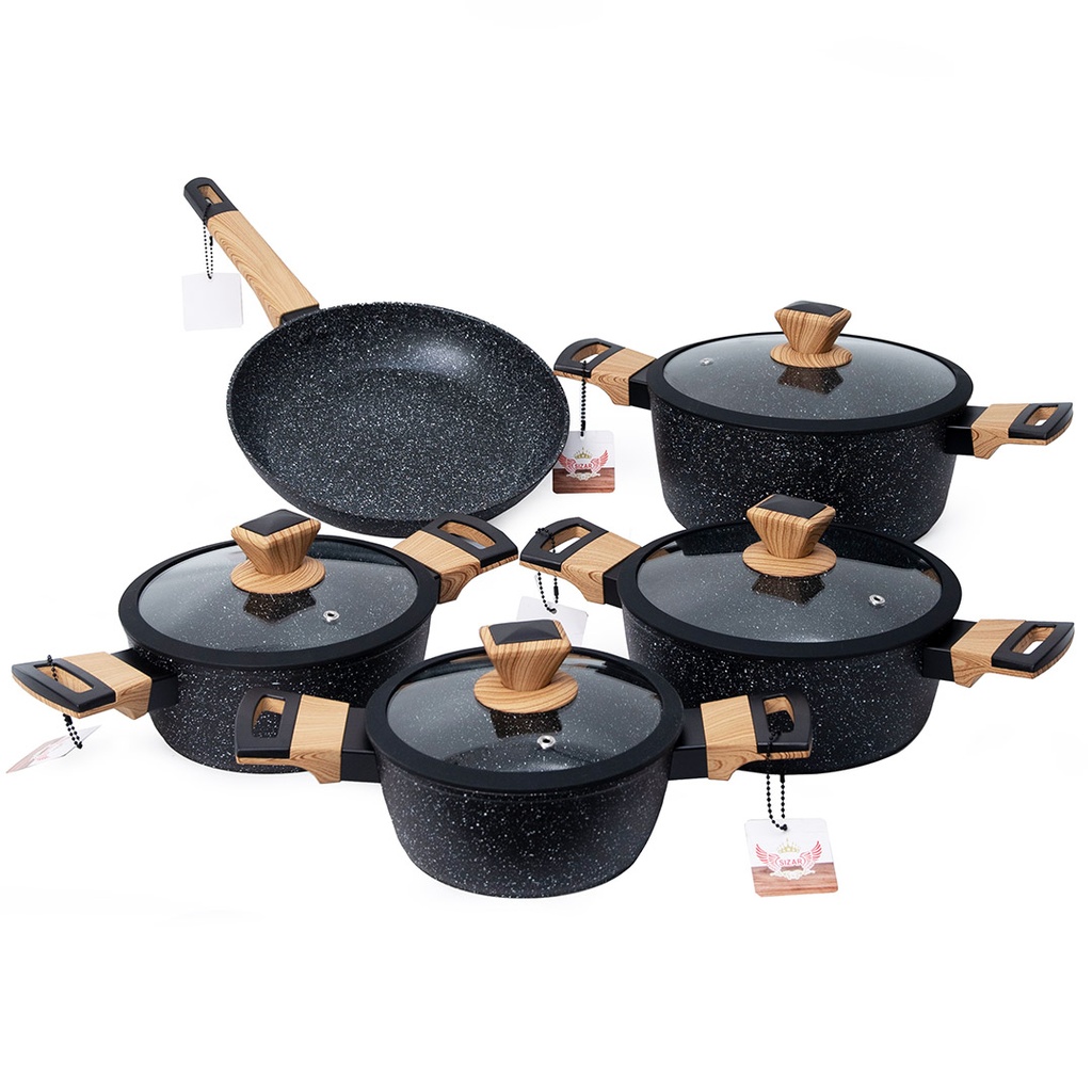 Batterie De Cuisine Sizar 9 Pièces Granite - Noir