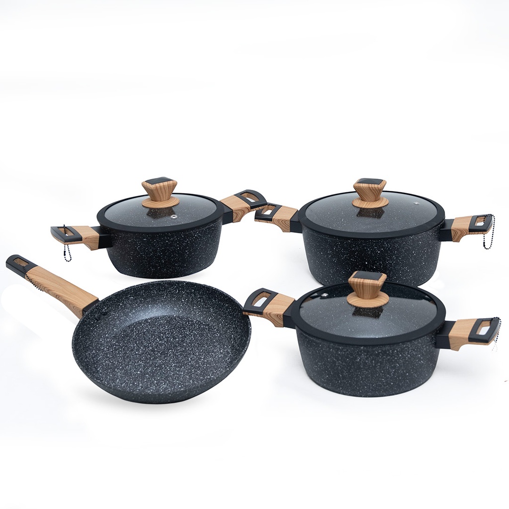 Batterie De Cuisine Sizar 7 Pièces Granite - Noir 