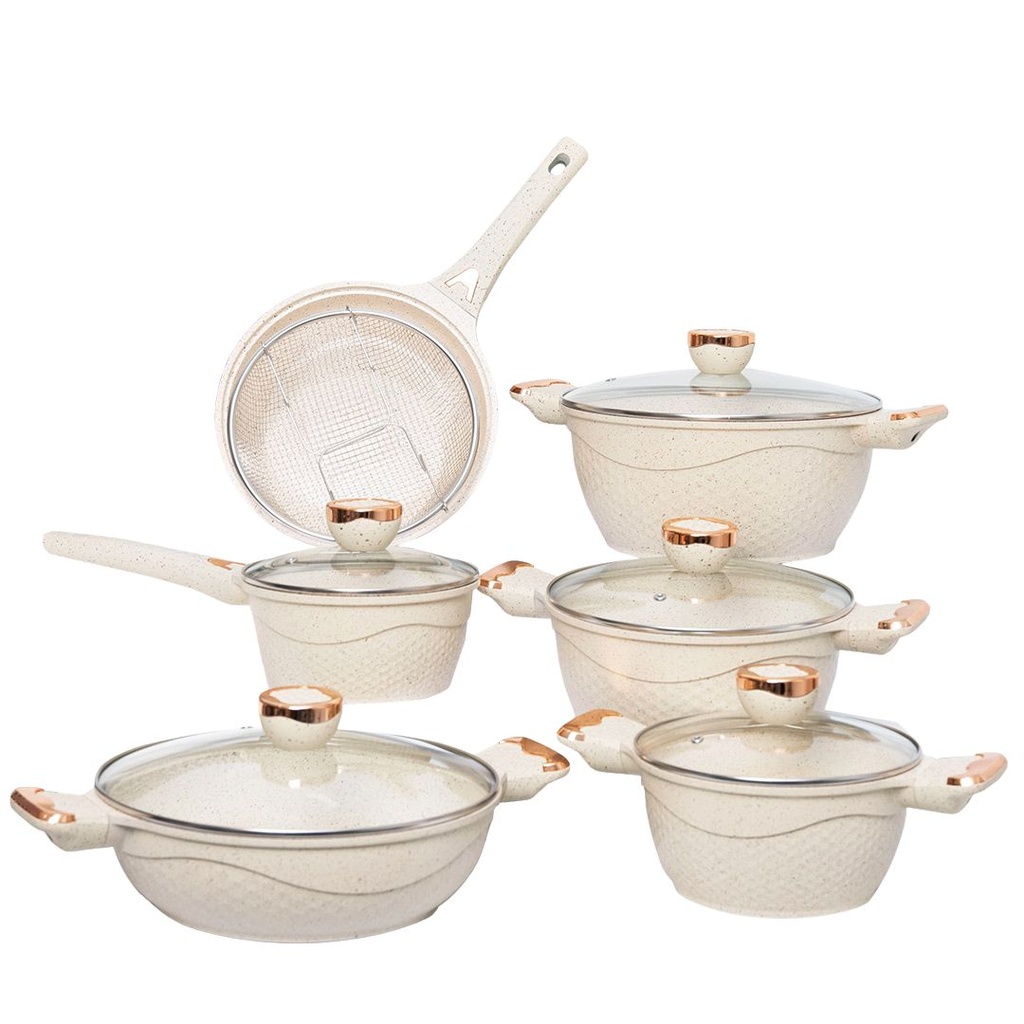 [ST-12B] Batterie de Cuisine en Granite Sizar - 12 Pièces - Beige