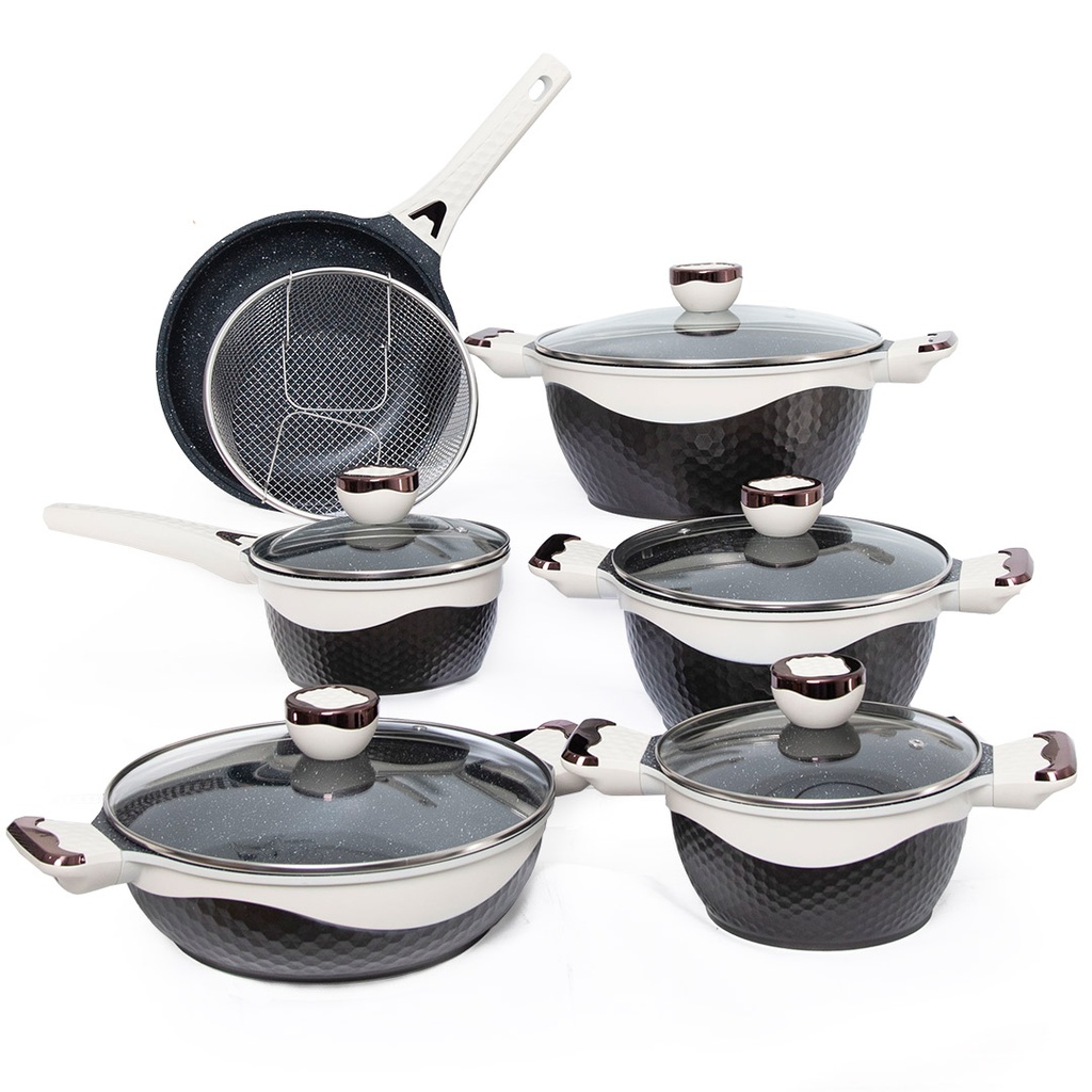 [ST-12N] Batterie De Cuisine Sizar 12 Pièces Granite - Beige / Marron