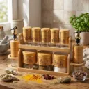 Set Portes Épices 11 Pièces En Verre Avec Support En Bois