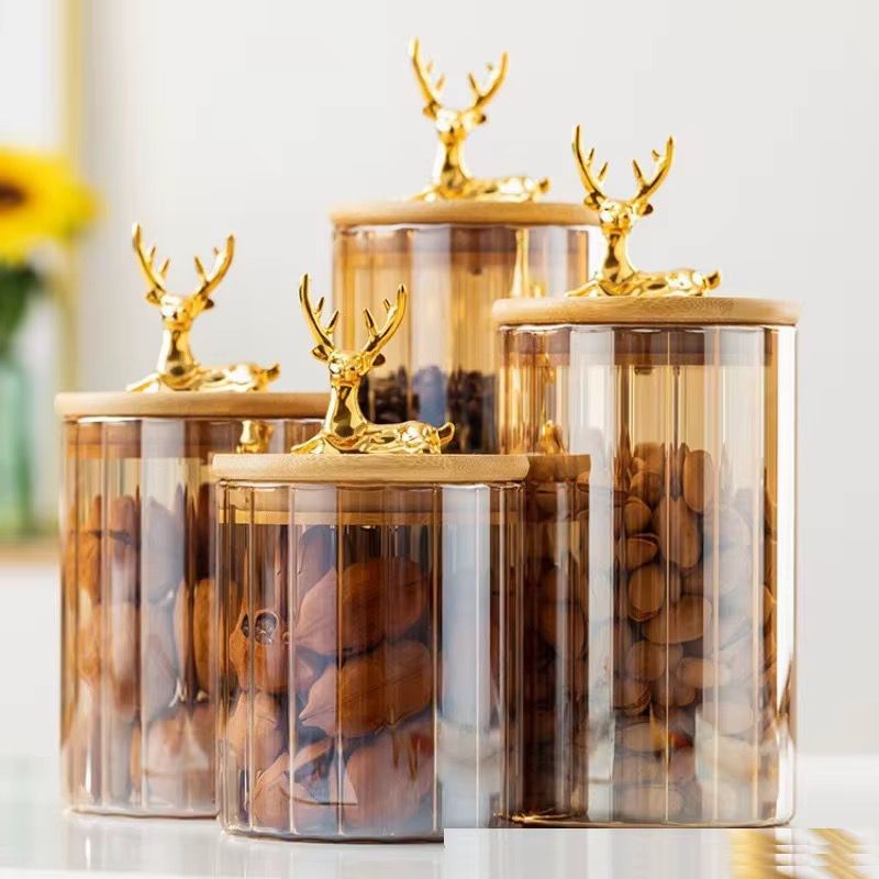 Lot de 4 Boites en Verre  Avec Couvercle En Bois Bambou 