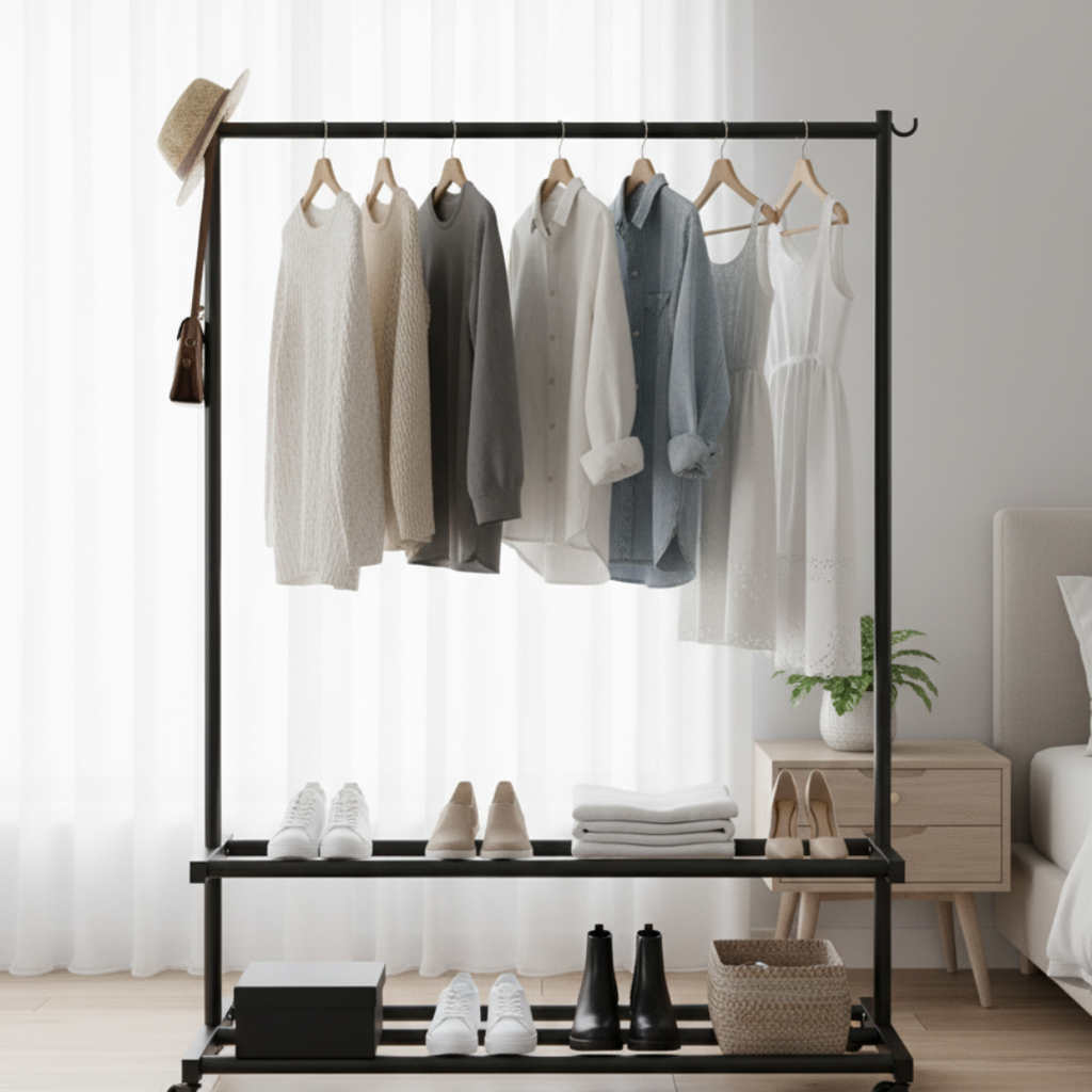 [TM-0051] Portant vêtements Mobile à 3 Niveaux de Rangement