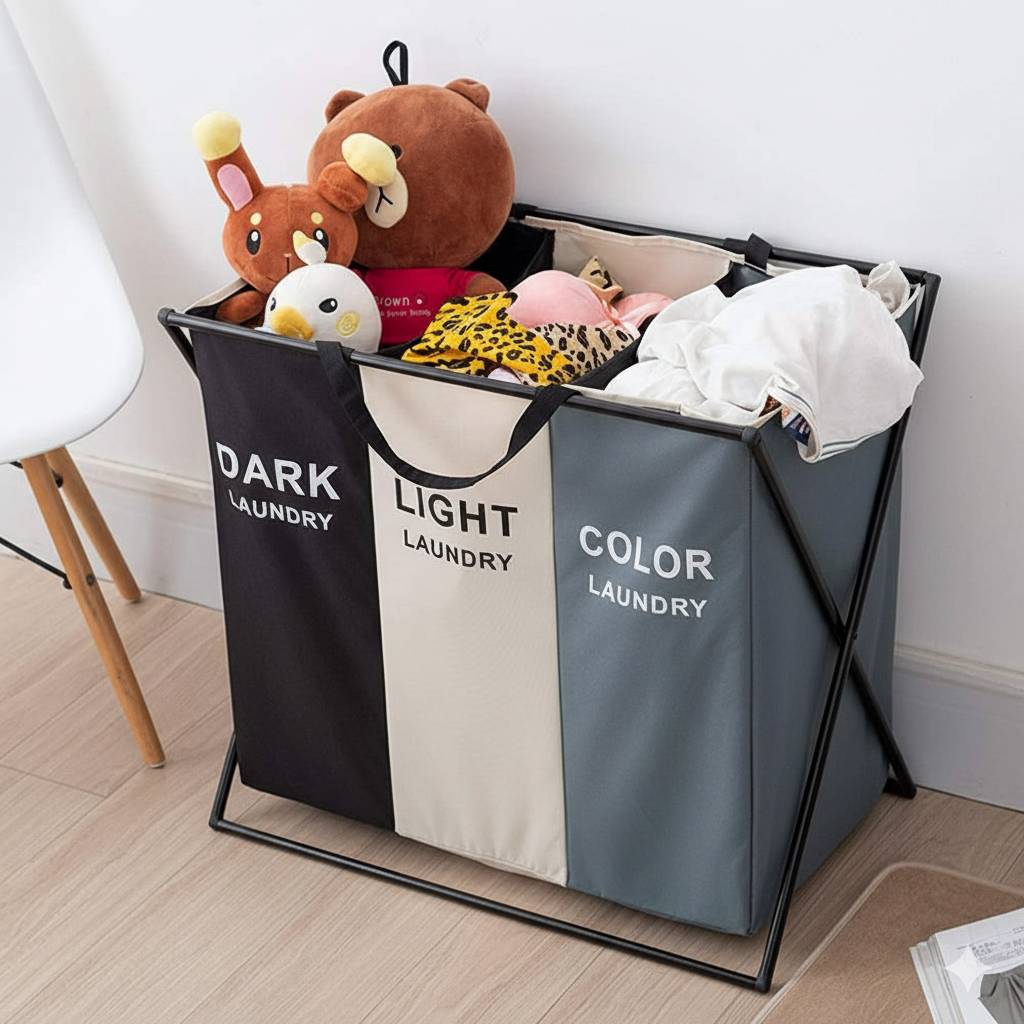 [Z-08] Panier à Linge Pliable à 3 Compartiments