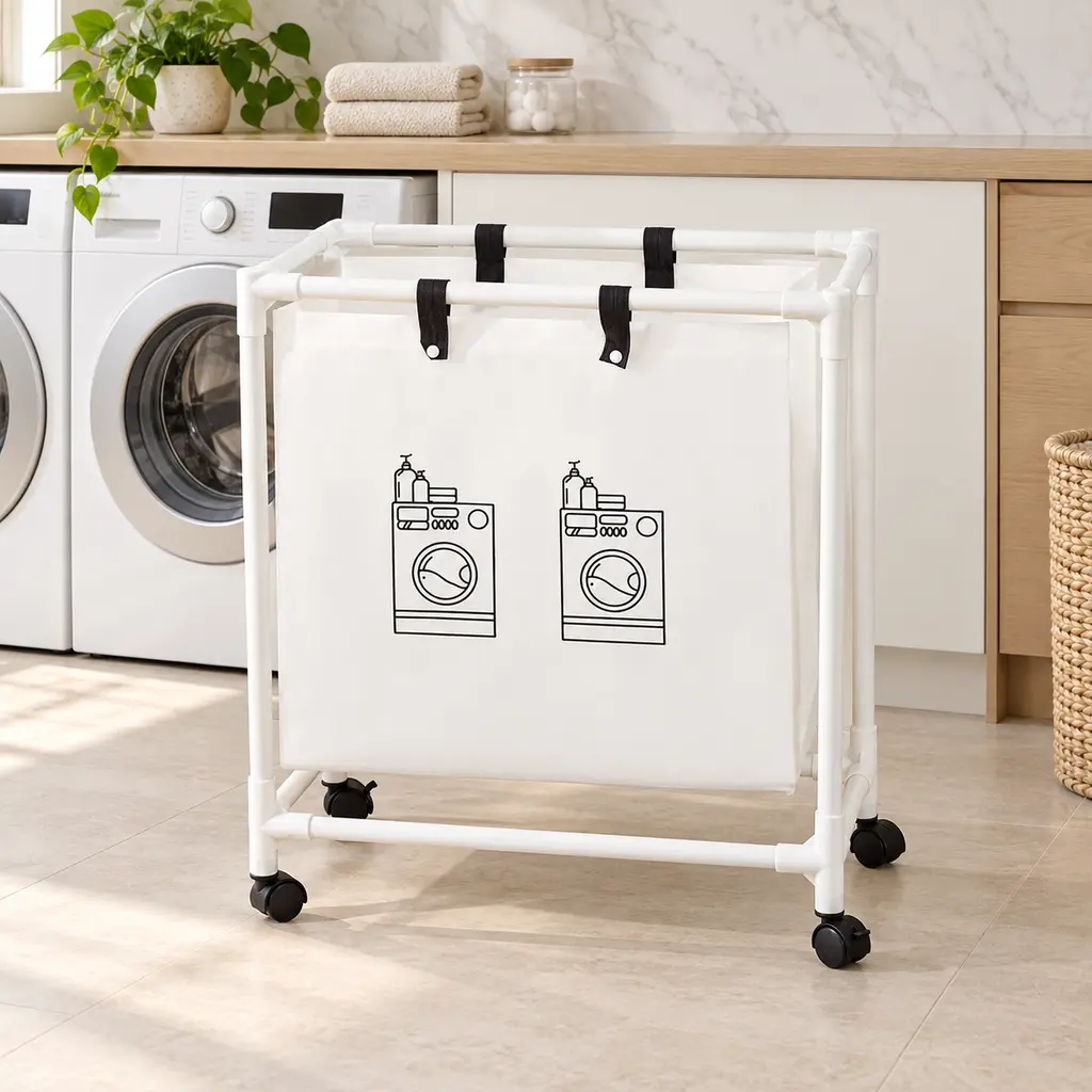 Panier A Linge Mobile Pour Vêtements- 2 Compartiments