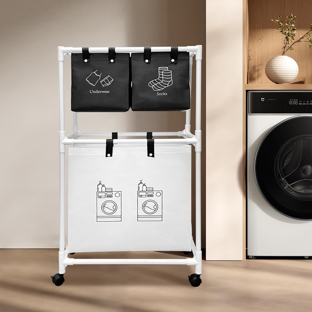 Panier à Linge Mobile Pour Vêtements  à 4 Compartiments
