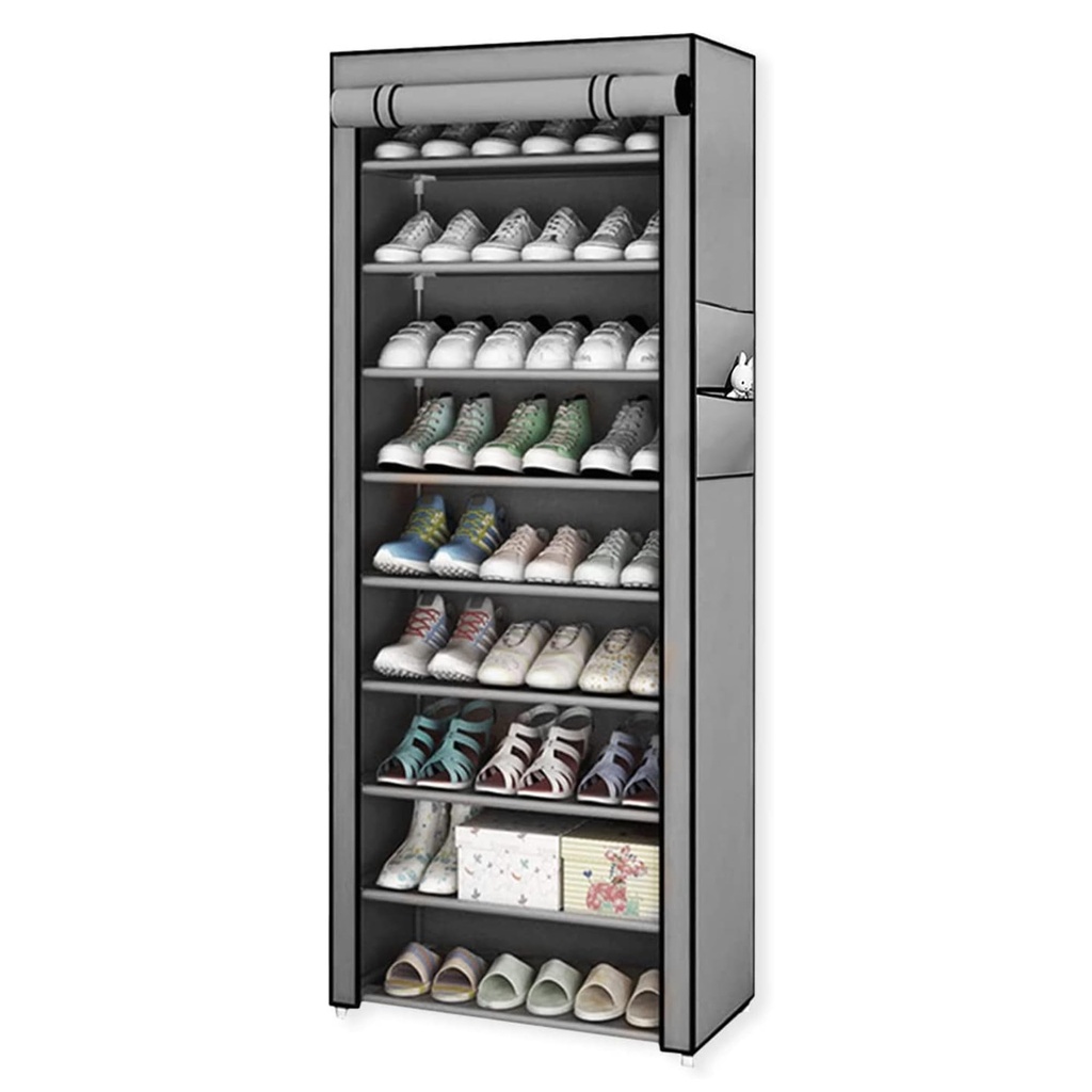 Armoire Chaussures Mobile à 8 niveaux - Gris - 58x30x158