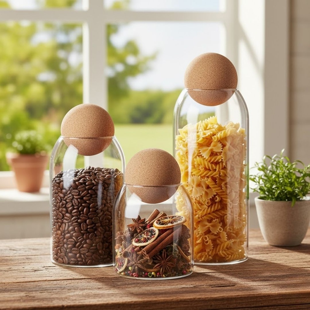 [3BBAM] Lot de 3 Boite En verre avec Couvercle en Bois Bambou