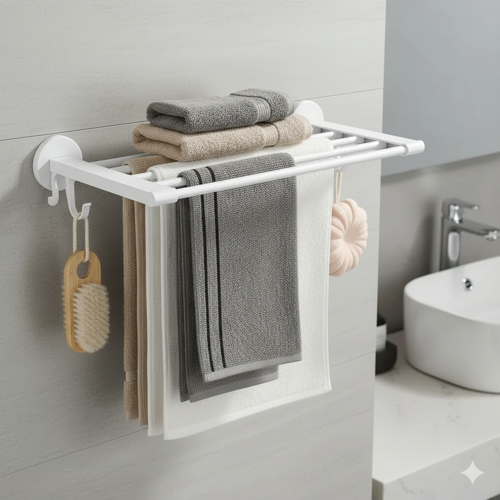 [YH6613B] Porte Serviette Mural De Salle de Bain - Adhésif - Blanc