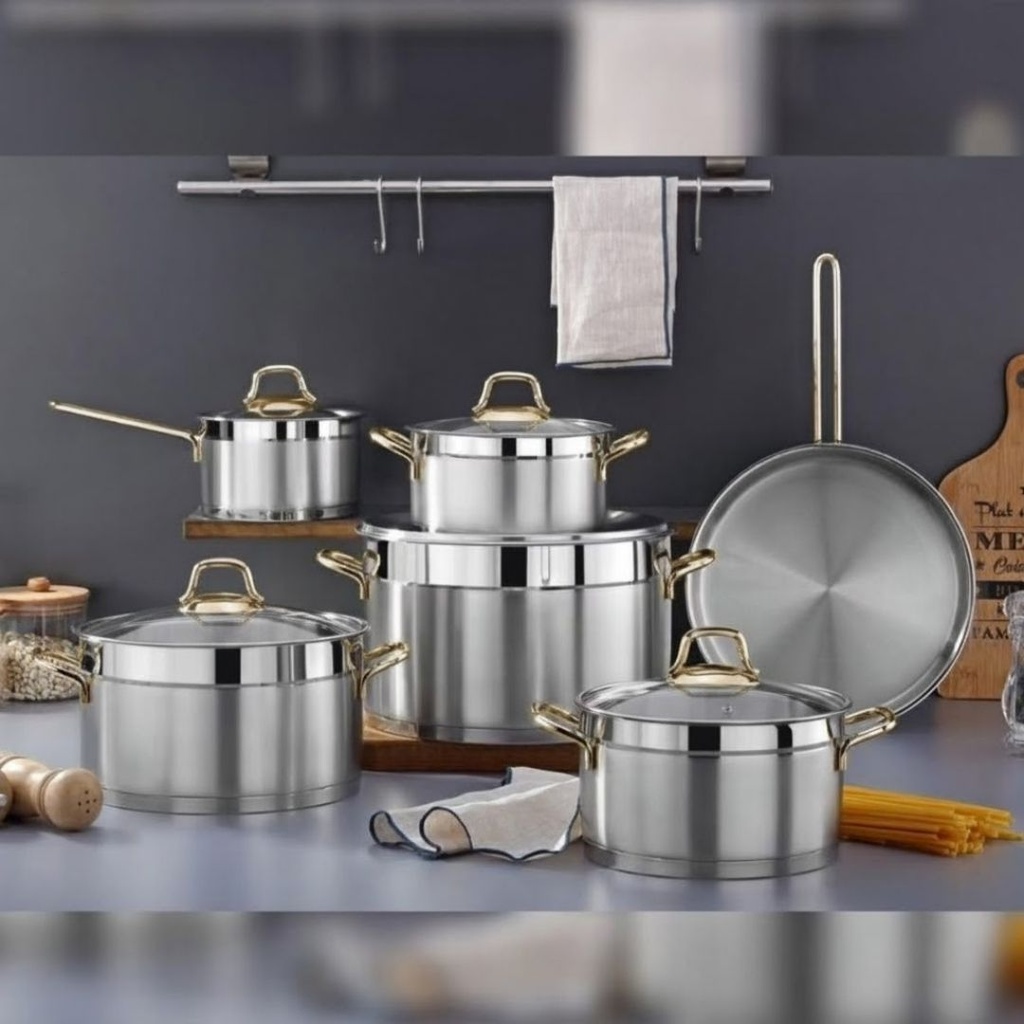 [WHM-ANKAD] Batterie De Cuisine Vivaldi Anka 11 pieces En Inox 18/10 Doré