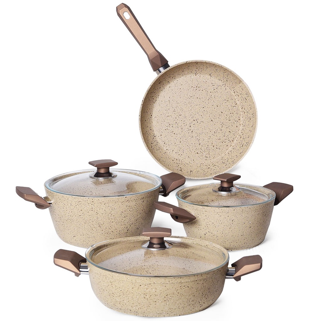 [WHM-1608P] Batterie De Cuisine Vivaldi Eco 7 Pièces Granite Beige