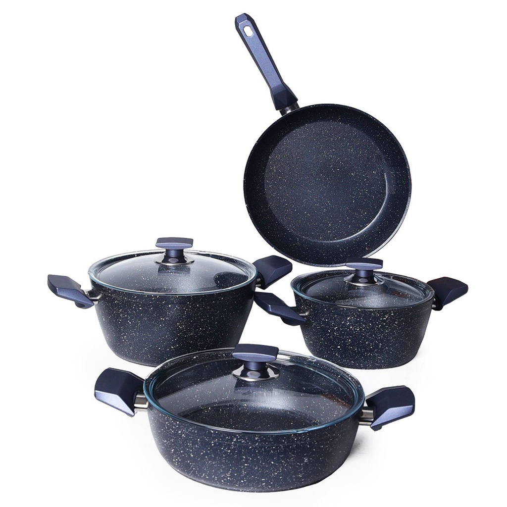 [WHM-1608DB] Batterie De Cuisine Vivaldi Eco 7 Pièces Granite Bleu Nuit