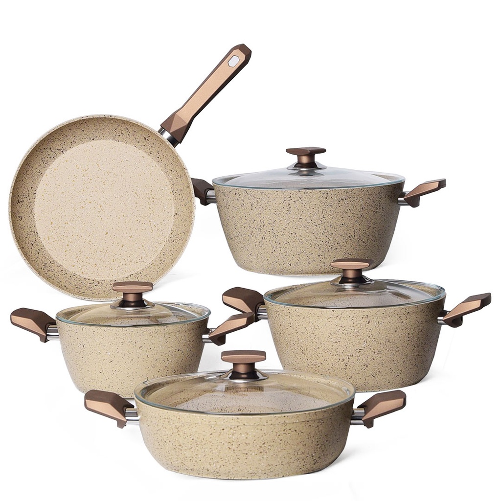 [WHM-1611B] Batterie De Cuisine Vivaldi Eco- 9 Pièces en Granite- Beige
