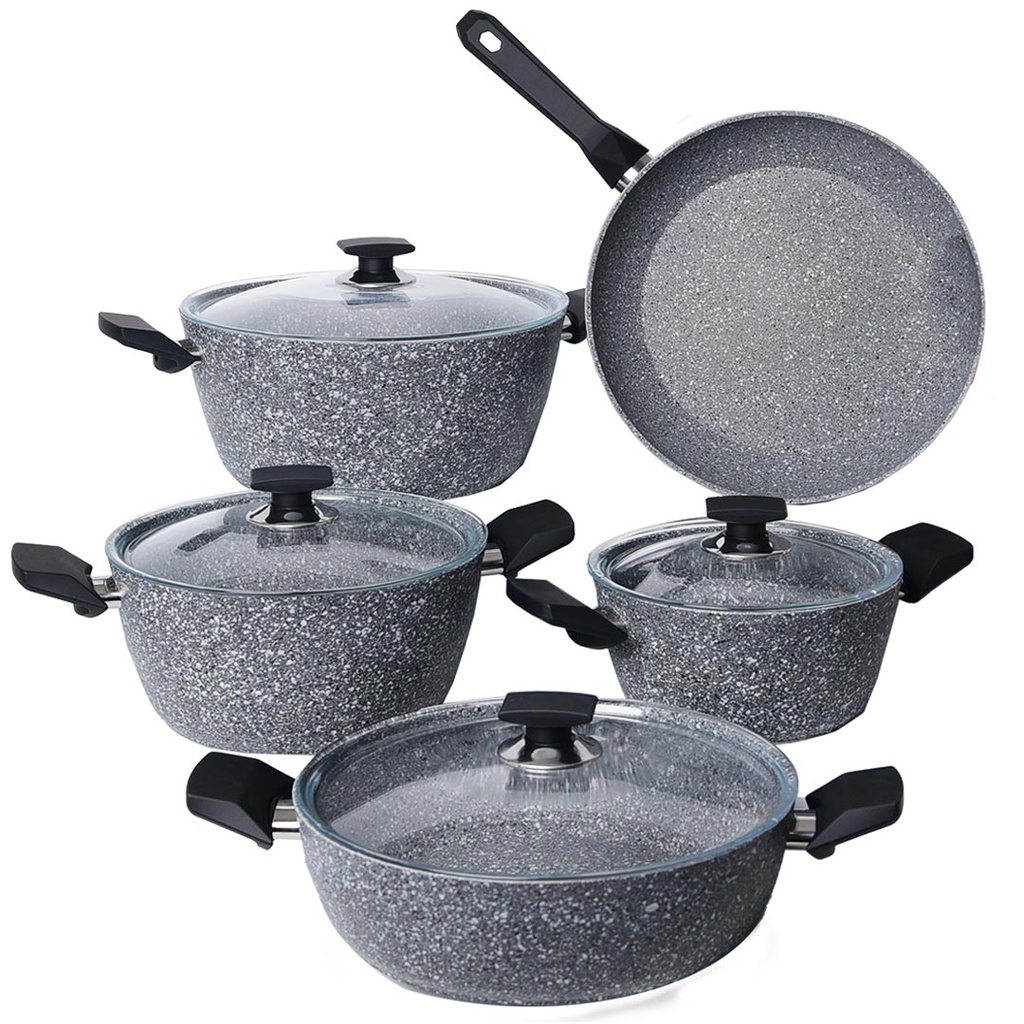 [WHM-1611G] Batterie De Cuisine Vivaldi Eco 9 Pièces Granite Gris